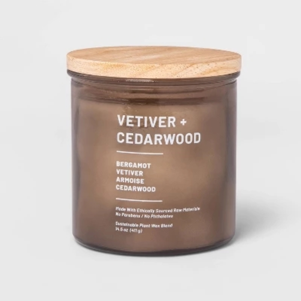 Vetiver Cedarwood Lidded Jar Candle Light Brown 14.5oz -